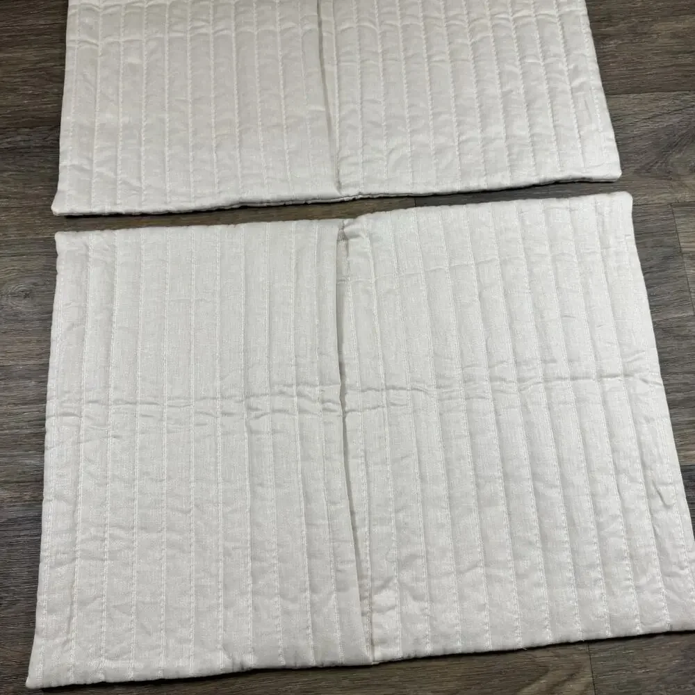 2 RESTORATION HARDWARE CHANNEL STITCHED LINEN QUILTED SHAMS In Sand